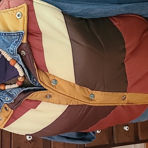 Colorblock Chevron Vintage Puffer Vest Size Small. Brown, Rust, White Retro! - Picture 3 of 12